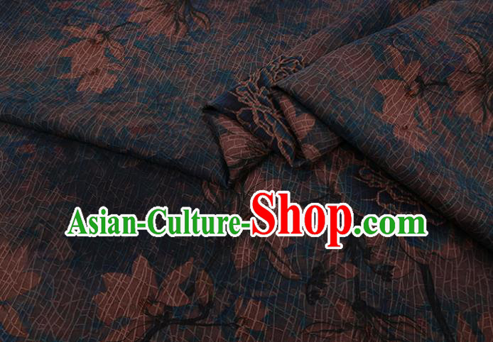 Asian Navy Watered Gauze Fabric Traditional Chinese Classical Peony Pattern Silk Drapery Cheongsam Cloth
