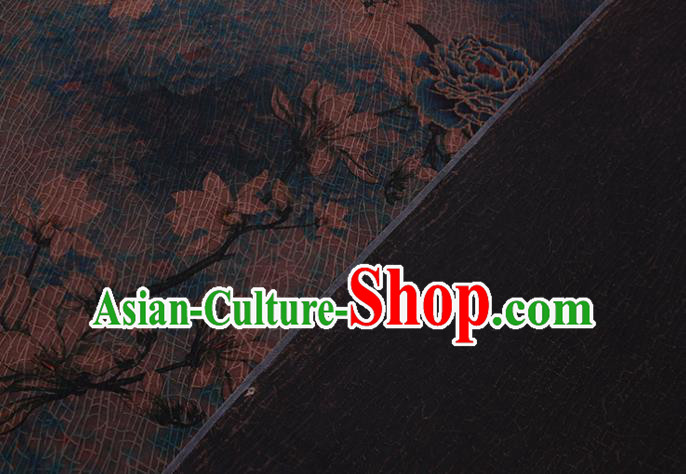 Asian Navy Watered Gauze Fabric Traditional Chinese Classical Peony Pattern Silk Drapery Cheongsam Cloth
