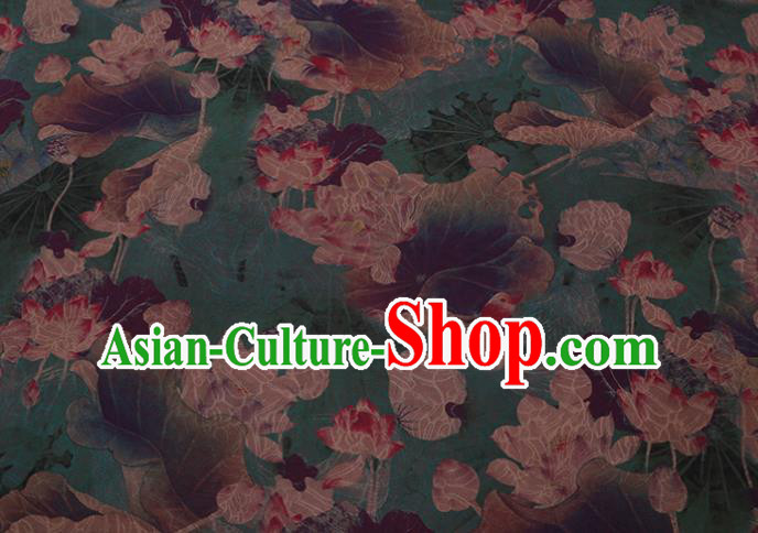 Asian Cheongsam Cloth Watered Gauze Drapery Traditional Chinese Classical Lotus Pattern Green Silk Fabric
