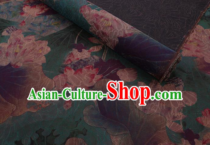 Asian Cheongsam Cloth Watered Gauze Drapery Traditional Chinese Classical Lotus Pattern Green Silk Fabric