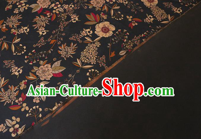 Chinese Classical Camellia Pattern Gambiered Guangdong Silk Black Watered Gauze Traditional Cheongsam Fabric