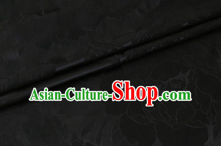 Traditional Black Silk Drapery Chinese Cheongsam Classical Royal Peony Pattern Satin Fabric Cloth