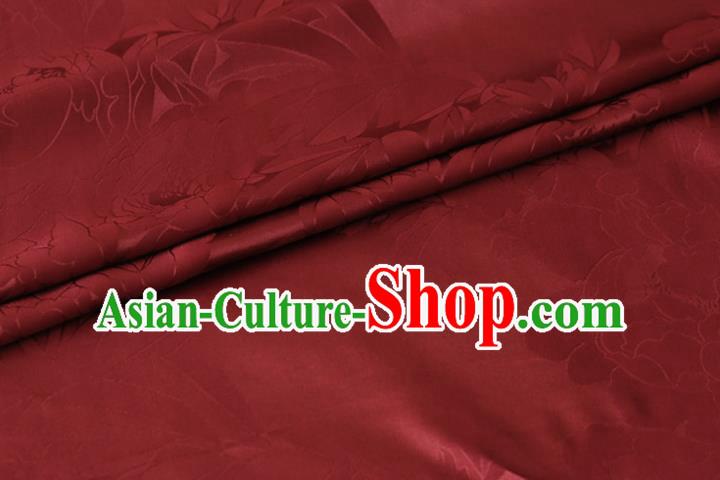 Chinese Traditional Purplish Red Silk Drapery Cheongsam Cloth Classical Royal Peony Pattern Satin Fabric