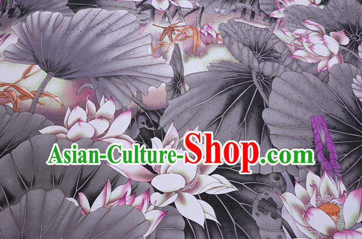 Chinese Traditional Classical Lotus Pattern Satin Fabric Cheongsam Cloth Grey Silk Drapery