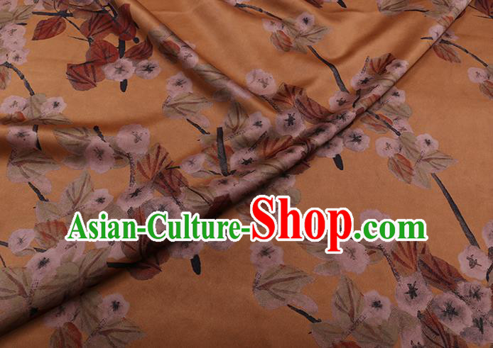 Chinese Classical Plum Pattern Yellow Watered Gauze Fabric Traditional Cheongsam Gambiered Guangdong Silk