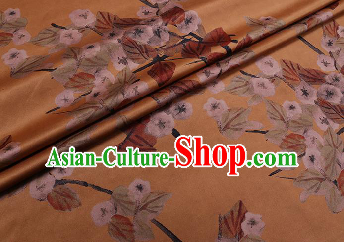 Chinese Classical Plum Pattern Yellow Watered Gauze Fabric Traditional Cheongsam Gambiered Guangdong Silk
