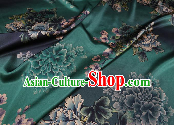 Chinese Silk Drapery Traditional Cheongsam Cloth Classical Peony Pattern Green Satin Fabric