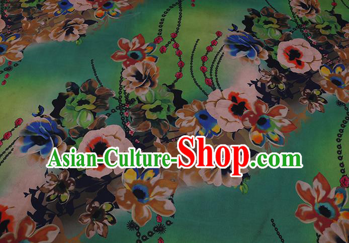 Chinese Cheongsam Fabric Classical Flowers Pattern Green Watered Gauze Traditional Gambiered Guangdong Silk