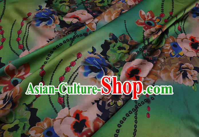 Chinese Cheongsam Fabric Classical Flowers Pattern Green Watered Gauze Traditional Gambiered Guangdong Silk