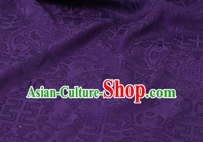 Chinese Classical Auspicious Pattern Purple Silk Drapery Traditional Cheongsam Cloth Weave Satin Fabric