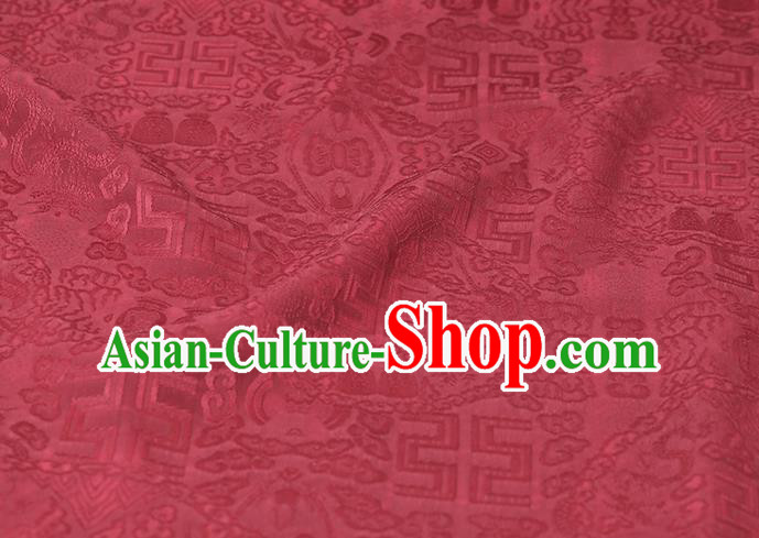 Chinese Traditional Cheongsam Cloth Weave Satin Fabric Classical Auspicious Pattern Rust Red Silk Drapery