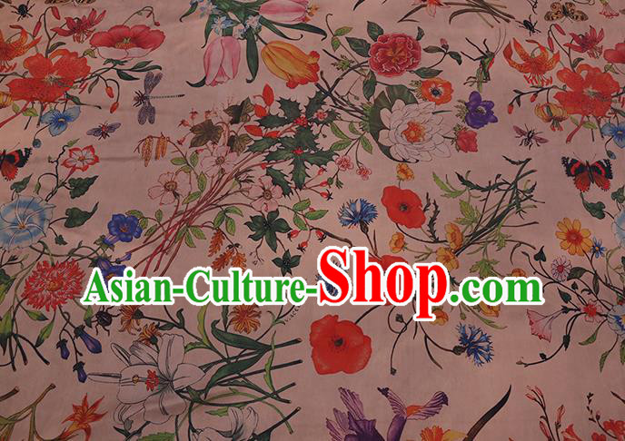 Chinese Classical Camellia Pattern Satin Fabric Traditional Cheongsam Gambiered Guangdong Silk Watered Gauze