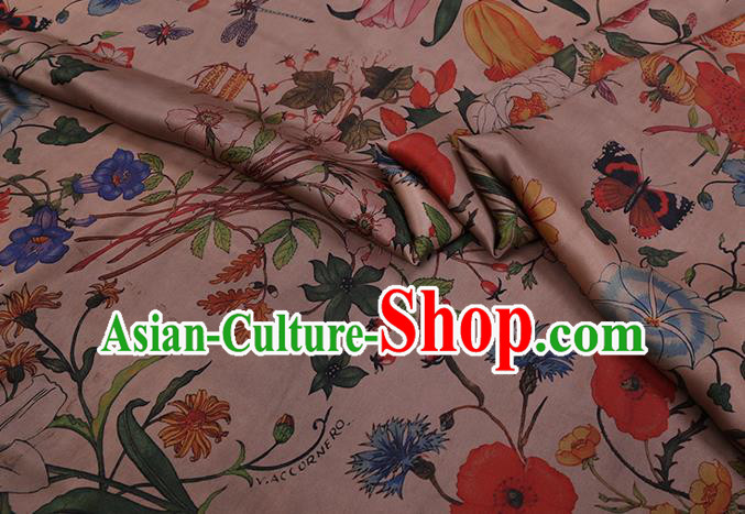 Chinese Classical Camellia Pattern Satin Fabric Traditional Cheongsam Gambiered Guangdong Silk Watered Gauze
