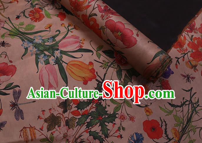 Chinese Classical Camellia Pattern Satin Fabric Traditional Cheongsam Gambiered Guangdong Silk Watered Gauze