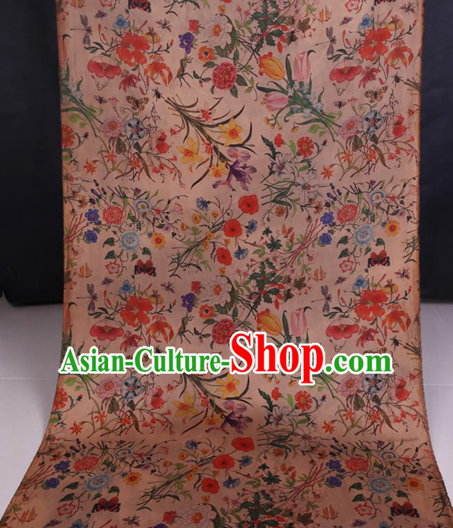 Chinese Classical Camellia Pattern Satin Fabric Traditional Cheongsam Gambiered Guangdong Silk Watered Gauze