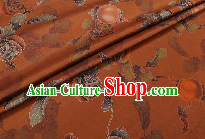 Chinese Classical Persimmon Pattern Orange Satin Fabric Traditional Cheongsam Gambiered Guangdong Silk Watered Gauze