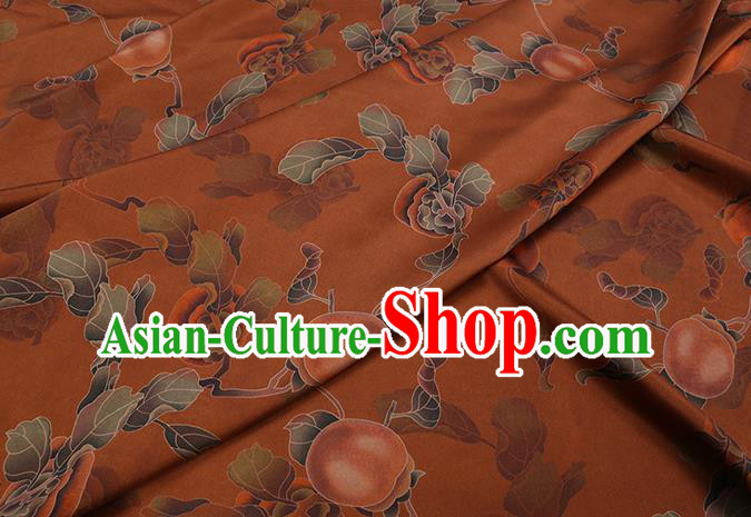Chinese Classical Persimmon Pattern Orange Satin Fabric Traditional Cheongsam Gambiered Guangdong Silk Watered Gauze