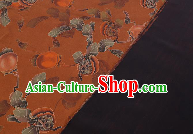 Chinese Classical Persimmon Pattern Orange Satin Fabric Traditional Cheongsam Gambiered Guangdong Silk Watered Gauze