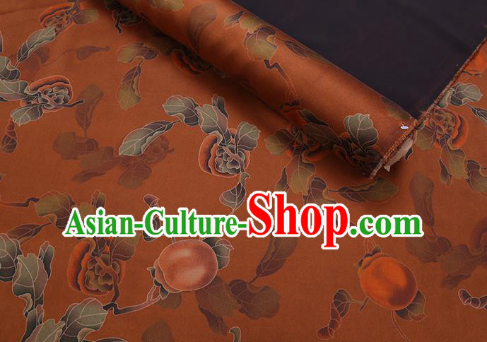 Chinese Classical Persimmon Pattern Orange Satin Fabric Traditional Cheongsam Gambiered Guangdong Silk Watered Gauze