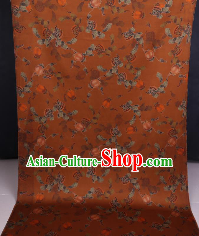 Chinese Classical Persimmon Pattern Orange Satin Fabric Traditional Cheongsam Gambiered Guangdong Silk Watered Gauze