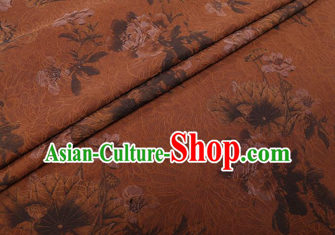 Chinese Traditional Watered Gauze Cheongsam Silk Fabric Classical Flowers Pattern Orange Gambiered Guangdong Silk