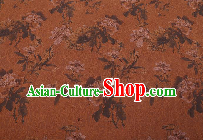 Chinese Traditional Watered Gauze Cheongsam Silk Fabric Classical Flowers Pattern Orange Gambiered Guangdong Silk