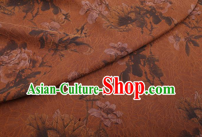 Chinese Traditional Watered Gauze Cheongsam Silk Fabric Classical Flowers Pattern Orange Gambiered Guangdong Silk