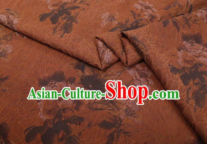 Chinese Traditional Watered Gauze Cheongsam Silk Fabric Classical Flowers Pattern Orange Gambiered Guangdong Silk