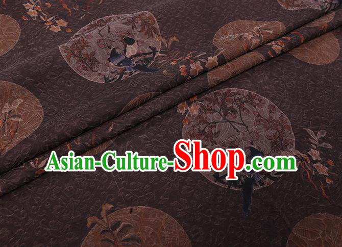 Chinese Classical Birds Pattern Brown Gambiered Guangdong Silk Traditional Cheongsam Watered Gauze Fabric