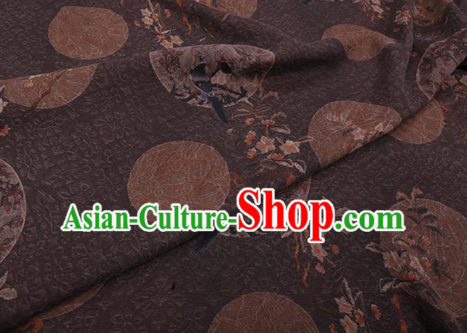Chinese Classical Birds Pattern Brown Gambiered Guangdong Silk Traditional Cheongsam Watered Gauze Fabric