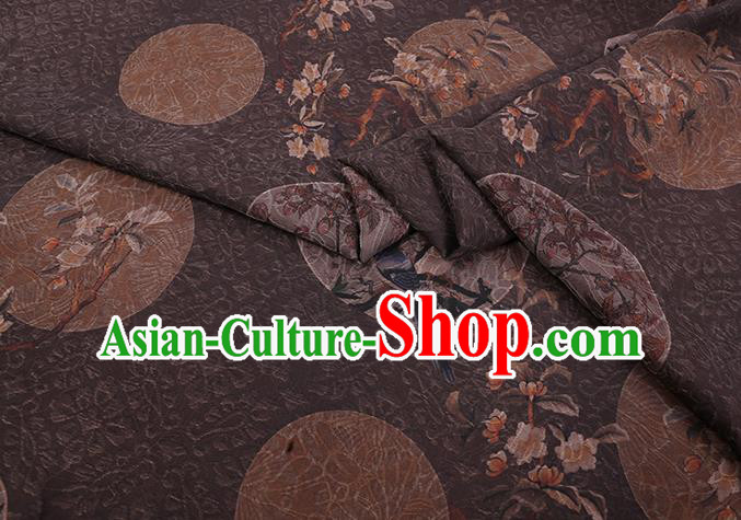 Chinese Classical Birds Pattern Brown Gambiered Guangdong Silk Traditional Cheongsam Watered Gauze Fabric