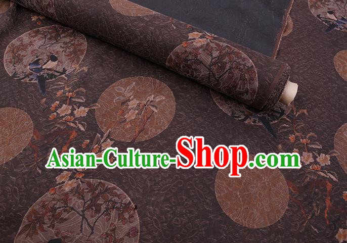 Chinese Classical Birds Pattern Brown Gambiered Guangdong Silk Traditional Cheongsam Watered Gauze Fabric