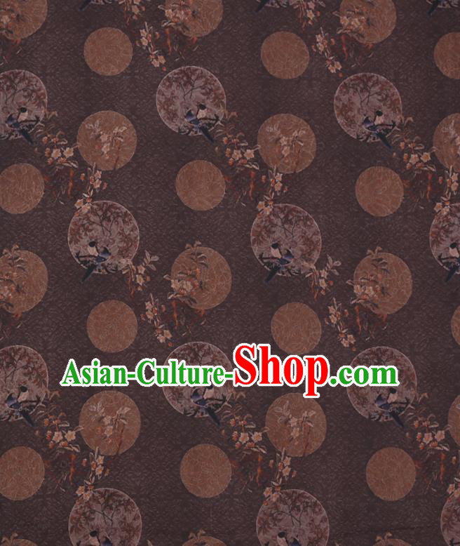 Chinese Classical Birds Pattern Brown Gambiered Guangdong Silk Traditional Cheongsam Watered Gauze Fabric