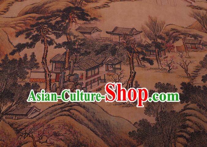 China Traditional Silk Fabric Classical Landscape Pattern Cheongsam Cloth Watered Gauze