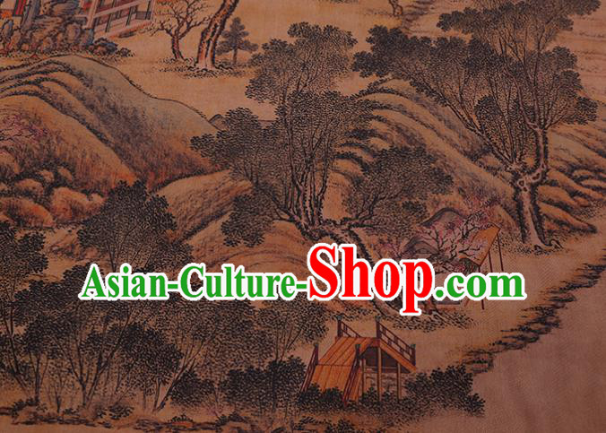 China Traditional Silk Fabric Classical Landscape Pattern Cheongsam Cloth Watered Gauze