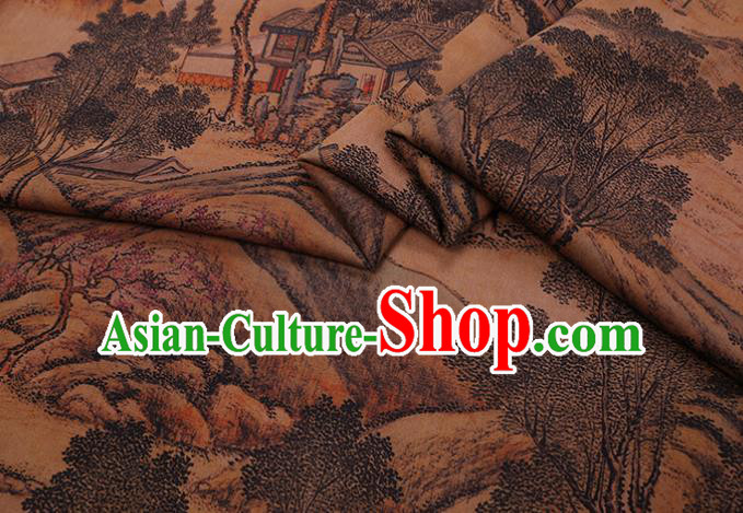 China Traditional Silk Fabric Classical Landscape Pattern Cheongsam Cloth Watered Gauze