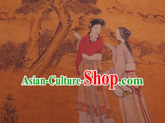 China Watered Gauze Traditional Cheongsam Cloth Classical Palace Lady Pattern Orange Silk Fabric