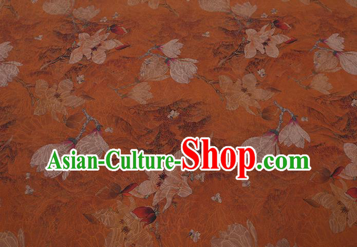 Chinese Traditional Cheongsam Silk Fabric Classical Mangnolia Pattern Orange Gambiered Guangdong Gauze