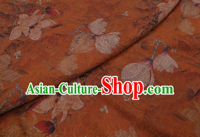 Chinese Traditional Cheongsam Silk Fabric Classical Mangnolia Pattern Orange Gambiered Guangdong Gauze