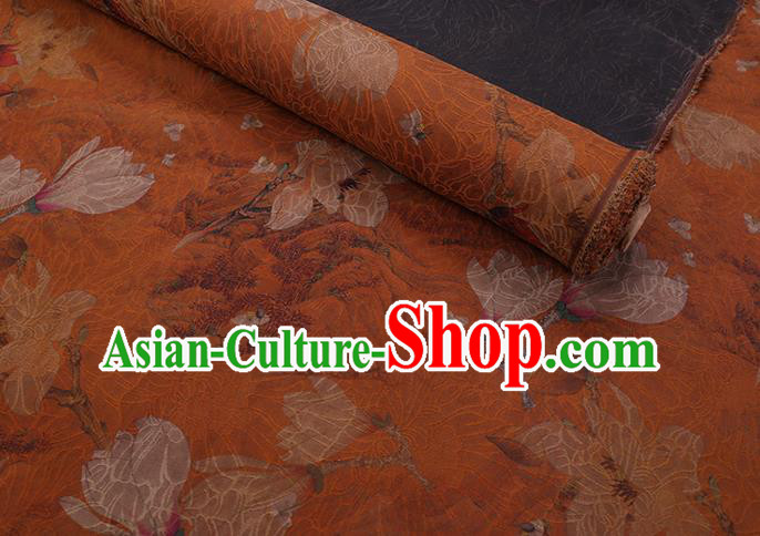 Chinese Traditional Cheongsam Silk Fabric Classical Mangnolia Pattern Orange Gambiered Guangdong Gauze