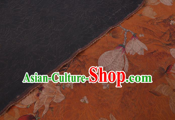 Chinese Traditional Cheongsam Silk Fabric Classical Mangnolia Pattern Orange Gambiered Guangdong Gauze