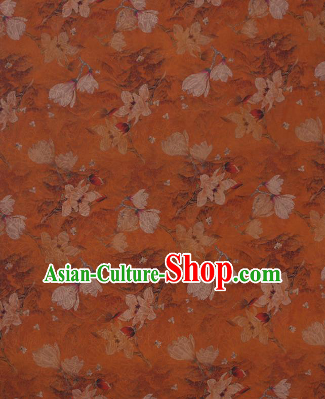 Chinese Traditional Cheongsam Silk Fabric Classical Mangnolia Pattern Orange Gambiered Guangdong Gauze
