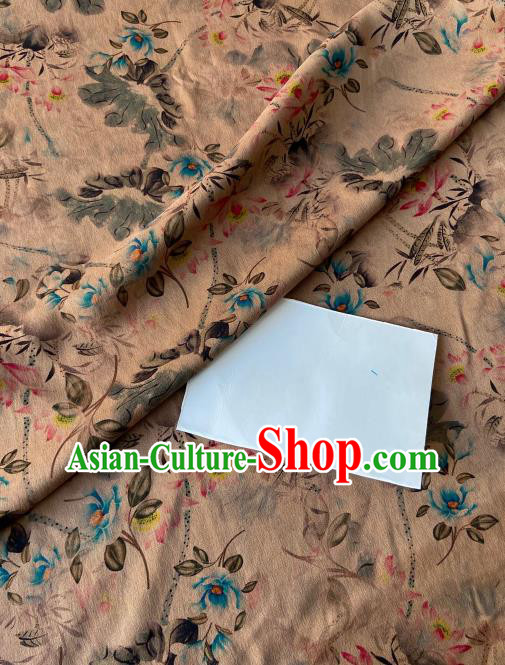 Chinese Classical Ink Lotus Pattern Gambiered Guangdong Gauze Traditional Cheongsam Beige Silk Fabric