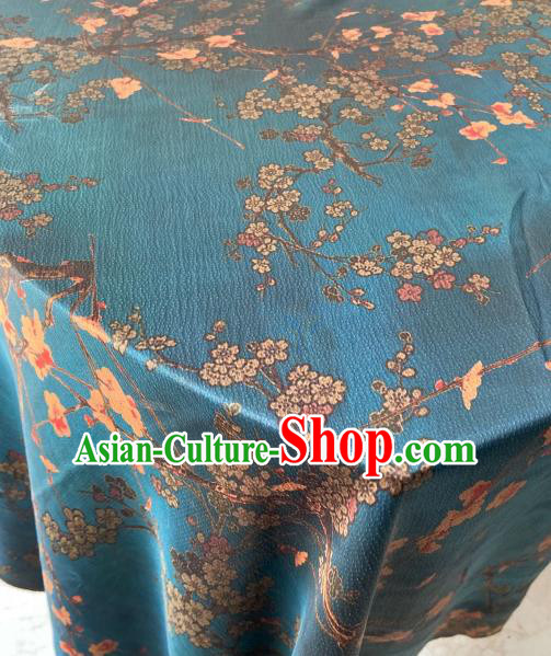 Chinese Classical Plum Blossom Pattern Gambiered Guangdong Silk Traditional Cheongsam Blue Watered Gauze Fabric