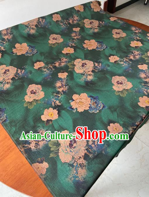 Chinese Classical Plum Peony Pattern Gambiered Guangdong Silk Traditional Cheongsam Green Watered Gauze Fabric