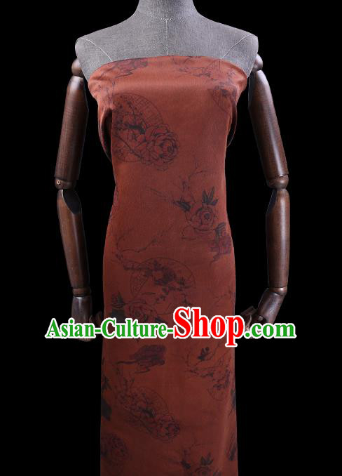 Chinese Classical Flowers Pattern Silk Drapery Traditional Gambiered Guangdong Gauze Cheongsam Rust Red Damask Cloth Fabric