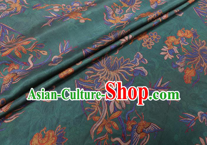 Chinese Traditional Gambiered Guangdong Gauze Cheongsam Cloth Fabric Classical Chrysanthemum Pattern Green Silk Drapery