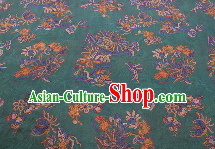 Chinese Traditional Gambiered Guangdong Gauze Cheongsam Cloth Fabric Classical Chrysanthemum Pattern Green Silk Drapery