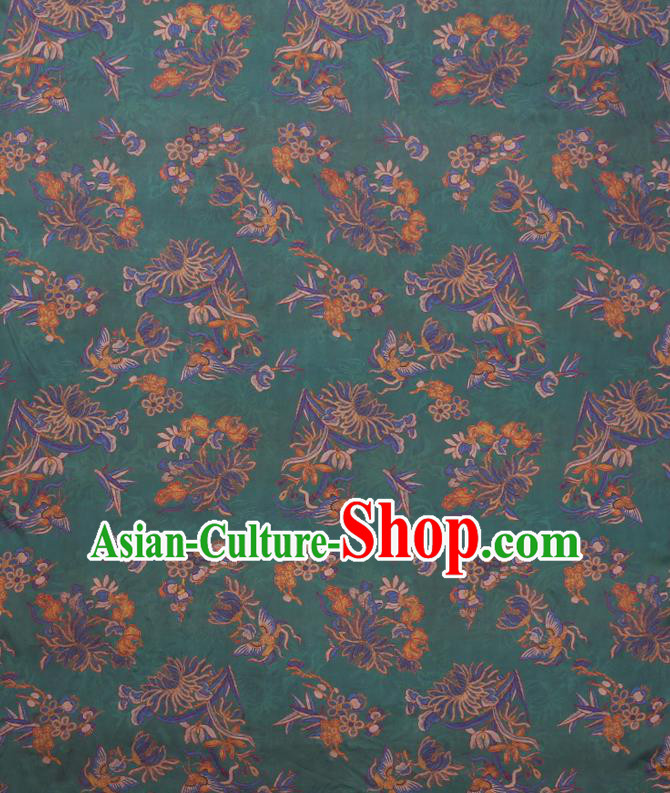Chinese Traditional Gambiered Guangdong Gauze Cheongsam Cloth Fabric Classical Chrysanthemum Pattern Green Silk Drapery