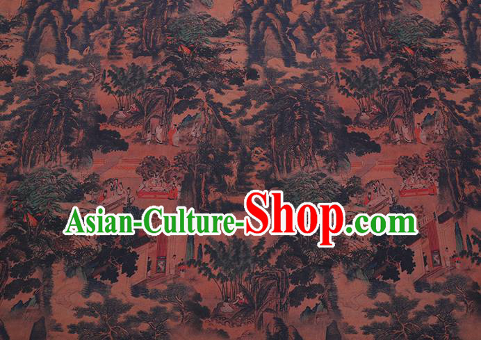 Chinese Traditional Satin Cloth Gambiered Guangdong Gauze Cheongsam Fabric Classical Flowers Bird Pattern Navy Blue Silk Drapery